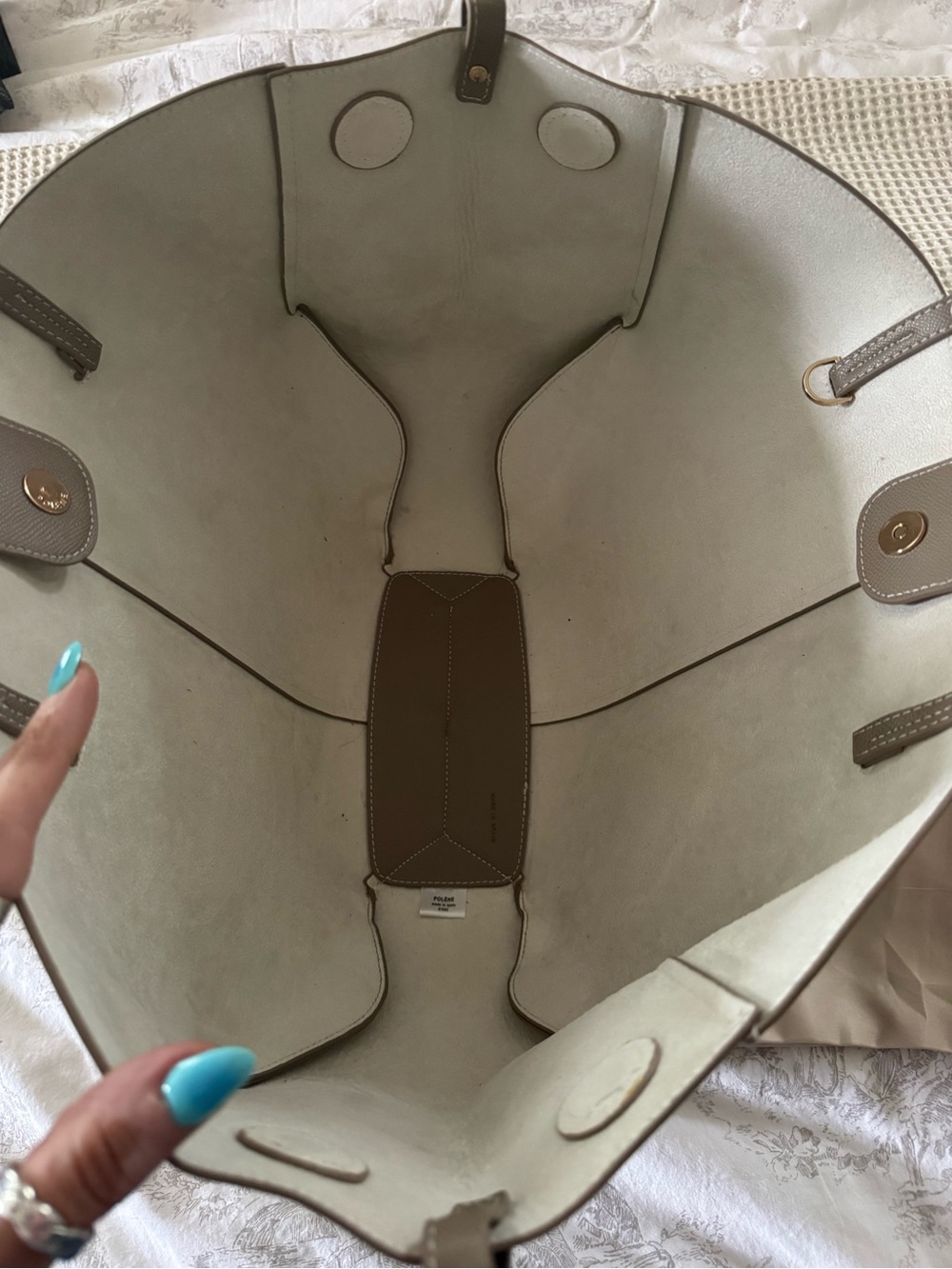 Minimalist Taupe Tote with Detachable Pouch - Picture 6 of 14